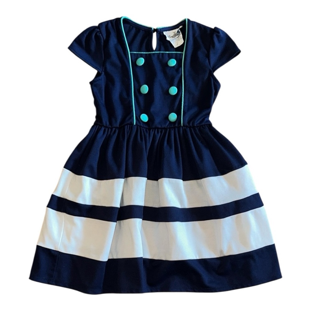 Rare Editions Navy Blue and White Casual A-Line Dress